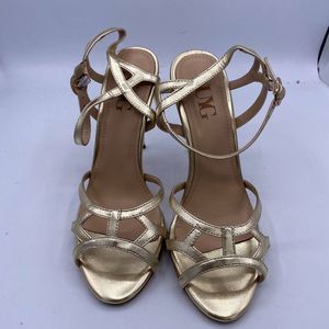 NUYG gold peep toe stilettos cutout sandals pumps ankle strap shoes